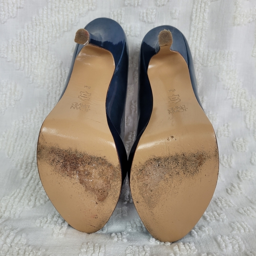 Joan & David teal blue patent leather platform pinup stiletto pumps almond toe 6 - Picture 8 of 12